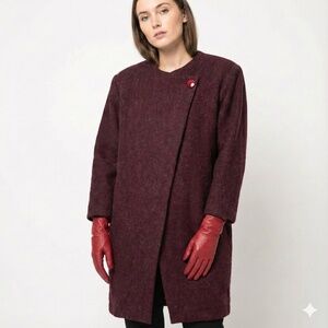 B.R.W.B. LONDON 100% Wool Fully Lined Vintage Coat Side Pockets Burgundy XL
